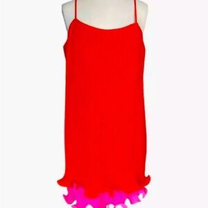 MILLY Bianca Dress Sleeveless Pleated Coral Orange Cocktail Ruffle Hem